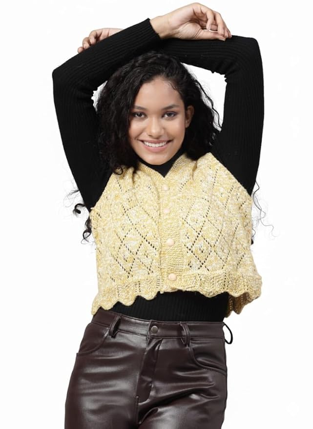 KNIT GEMS Self Design Dual Tone Argyle Sweater for Women