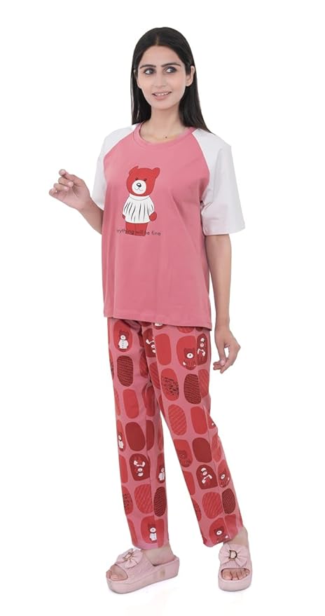 Cotton Textile Cartoon Printed Oversized Top with Printed Lower