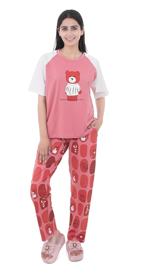 Cotton Textile Cartoon Printed Oversized Top with Printed Lower