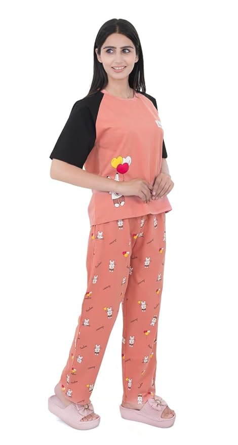 Cotton Textile Cartoon Printed Oversized Top with Printed Lower