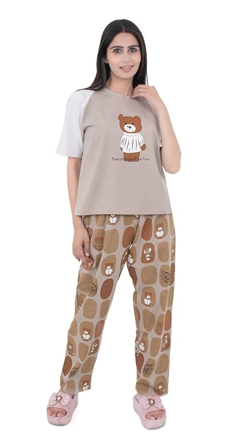 Cotton Textile Cartoon Printed Oversized Top with Printed Lower