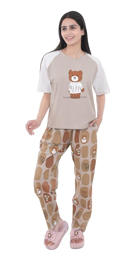 Cotton Textile Cartoon Printed Oversized Top with Printed Lower
