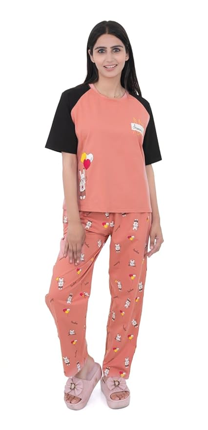 Cotton Textile Cartoon Printed Oversized Top with Printed Lower