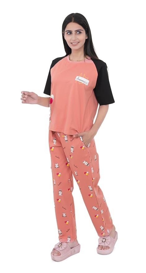 Cotton Textile Cartoon Printed Oversized Top with Printed Lower