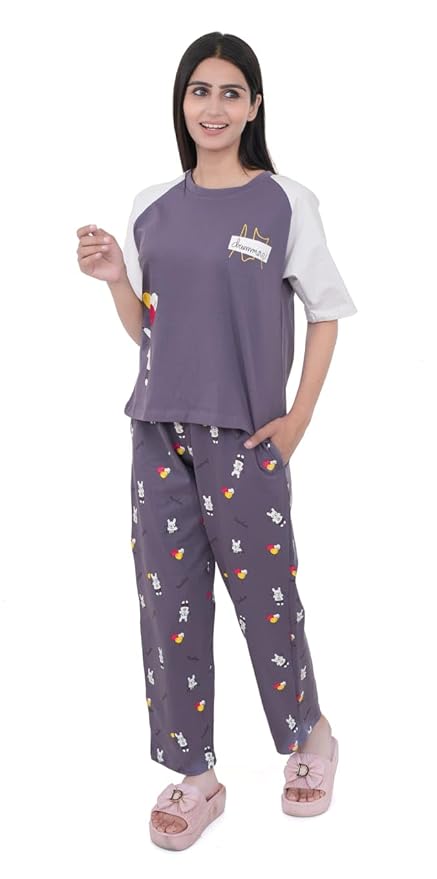 Cotton Textile Cartoon Printed Oversized Top with Printed Lower
