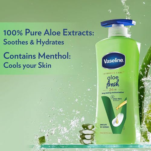 Vase line Aloe Fresh Body Lotion | Long Lasting Hydration & Soft Smooth Skin Care | 24 HR Long Lasting Body Lotion for Deep Moisturization & Skin Nourishment