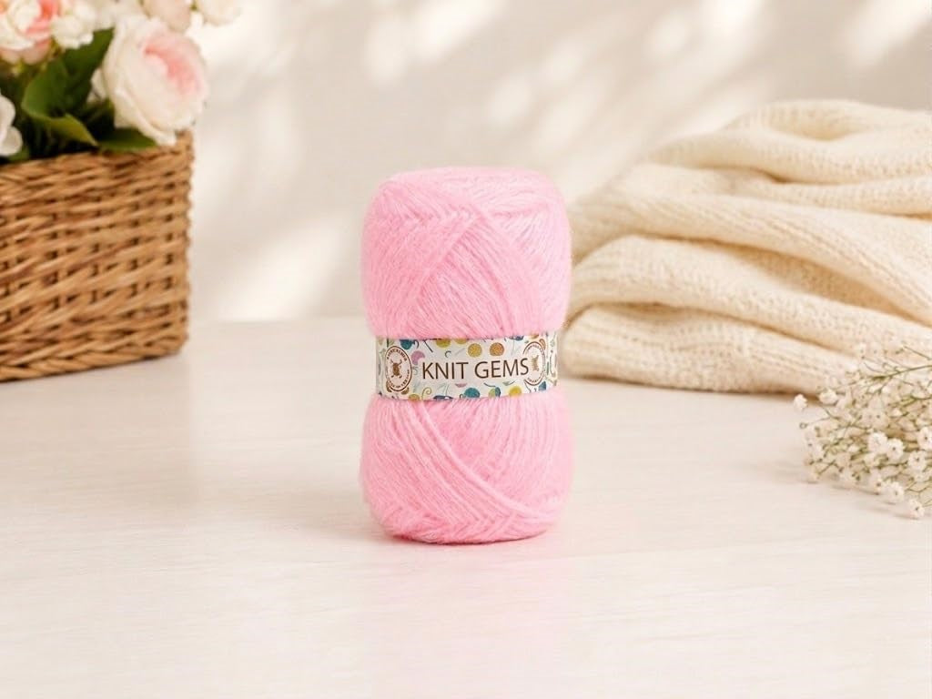 KNIT GEMS 100% Hand Knitting and Crochet Wool Knitting Yarn | Suitable for Craft | Babywear | Baby Blanket | DIY | Sweater | Socks | Knitting Wool (Baby Pink)