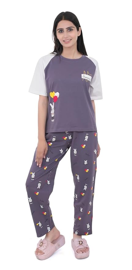 Cotton Textile Cartoon Printed Oversized Top with Printed Lower