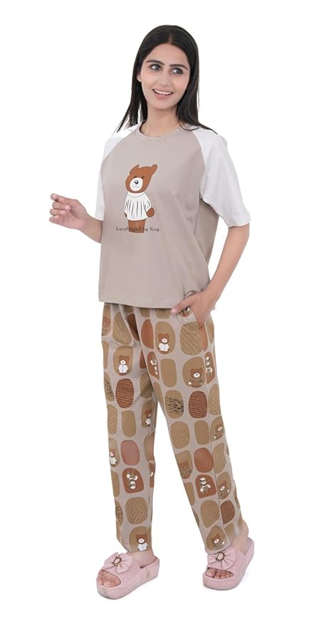 Cotton Textile Cartoon Printed Oversized Top with Printed Lower