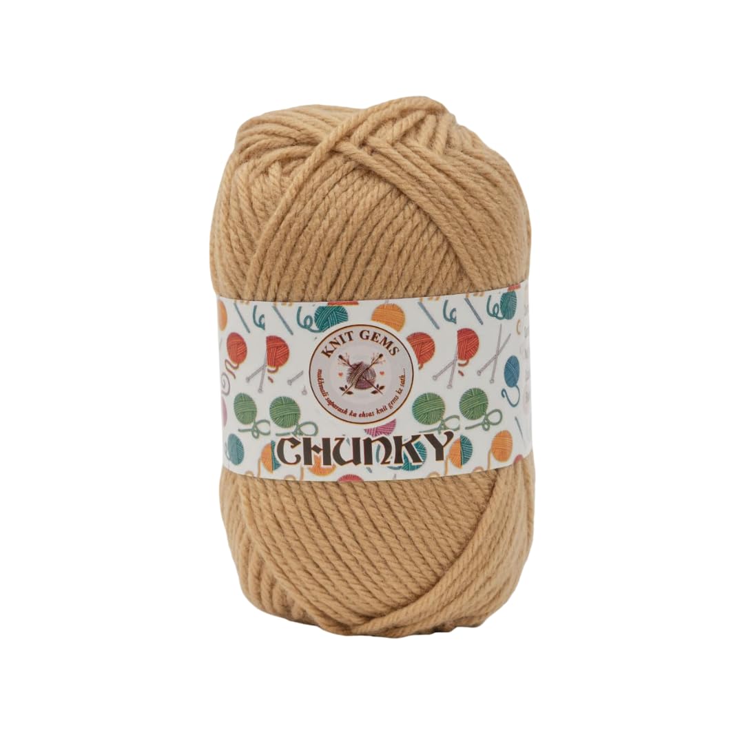 KNIT GEMS Chunky Wool Yarn Blend 100 % Acrylic Hand Knitting And Crochet Wool Yarn | Woolen Crochet Yarn Thread, Used for Knitting Needles | Pack of 1 Ball - 100Gms | Suitable For Craft, Babywear, Socks, Sweater