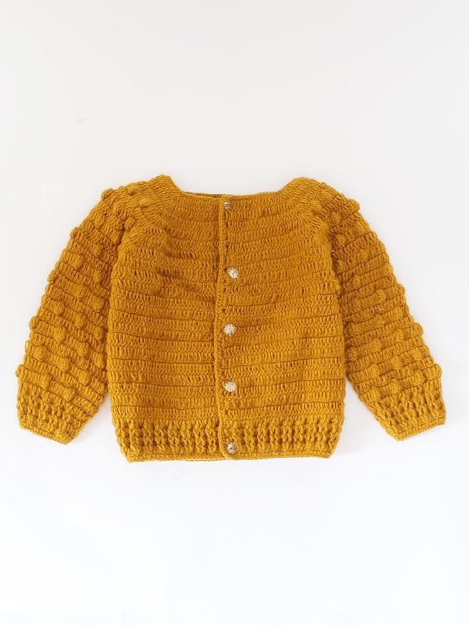 KNIT GEMS Handmade Crochet self Design Sweater with Bubbles Sleeves