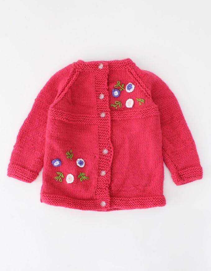 KNIT GEMS Handmade Baby Full Sleeves Knitted Embroidery Cardigan