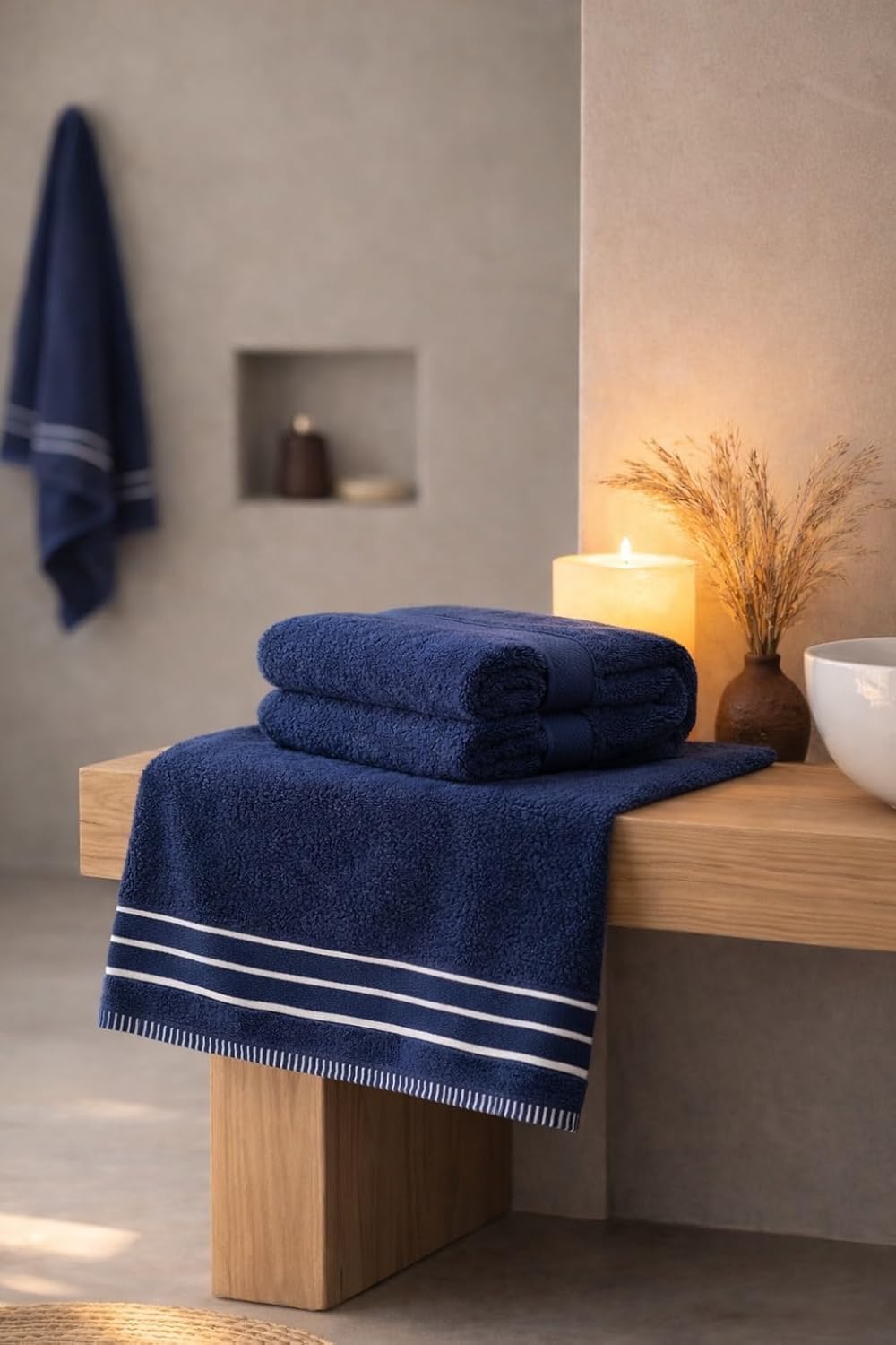 KNIT GEMS Cotton Bath Towel with Popcorn Design | Soft Absorbent Cotton | 70 x 140 cm, 1 Piece (Blue)