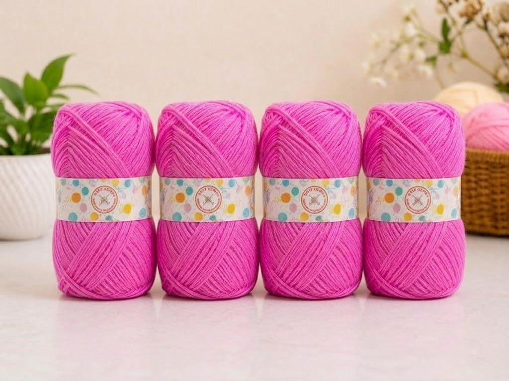 KNIT GEMS 100% Hand Knitting and Crochet Wool Knitting Yarn | Suitable for Craft | Babywear | Baby Blanket | DIY | Sweater | Socks | Knitting Wool (Dark Pink)
