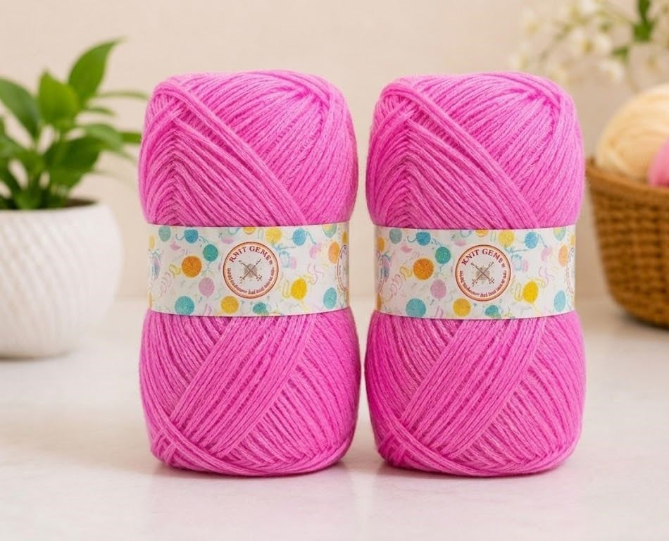 KNIT GEMS 100% Hand Knitting and Crochet Wool Knitting Yarn | Suitable for Craft | Babywear | Baby Blanket | DIY | Sweater | Socks | Knitting Wool (Dark Pink)