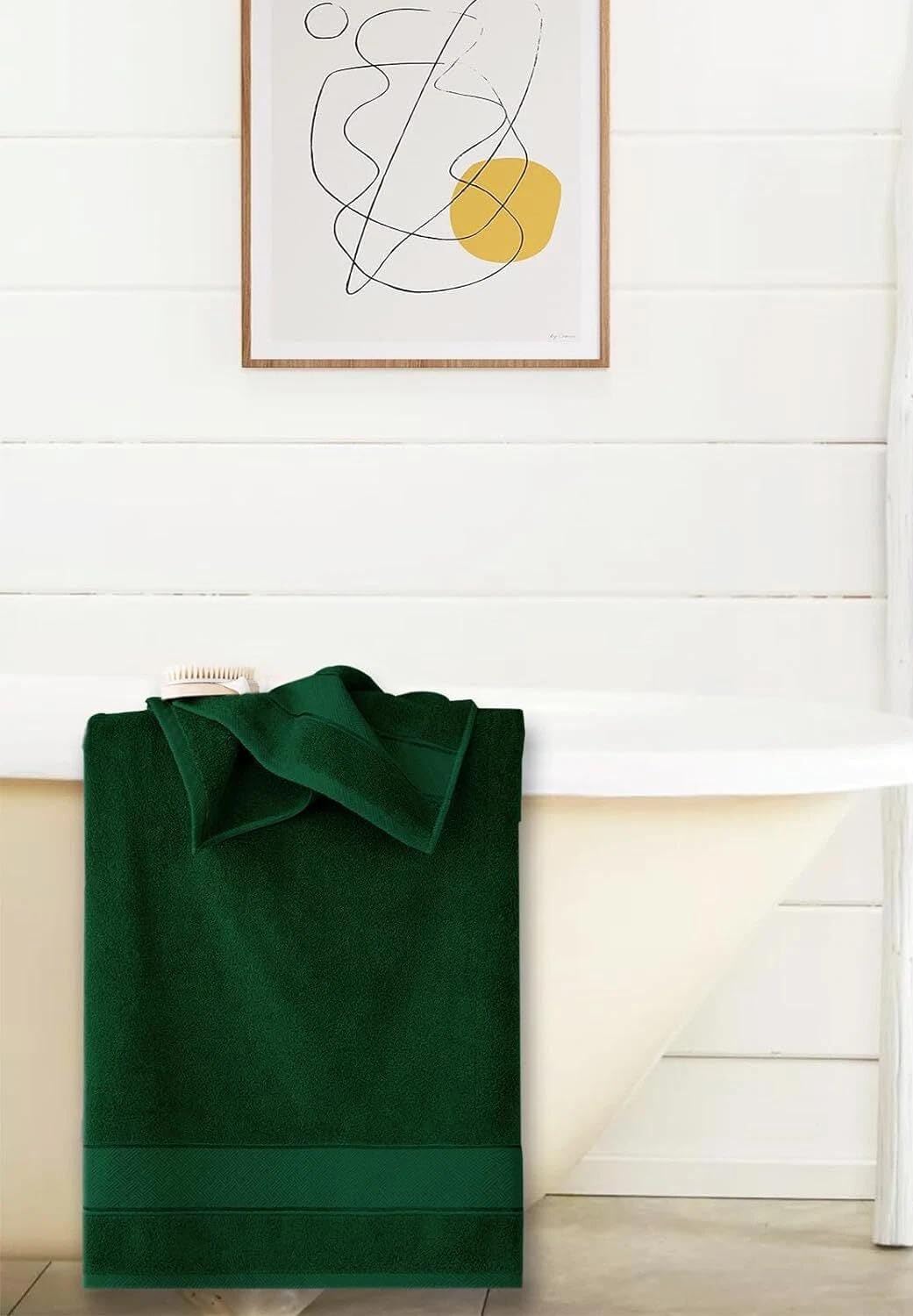 KNIT GEMS 100% Cotton Heavy Bath Towels | Towels for Bath Large Size | Bath Towel - Soft & Absorbent | 550 GSM | 1 Piece Bath Towel for Men/Women | 75 cms x 150 cms (Dark Green)