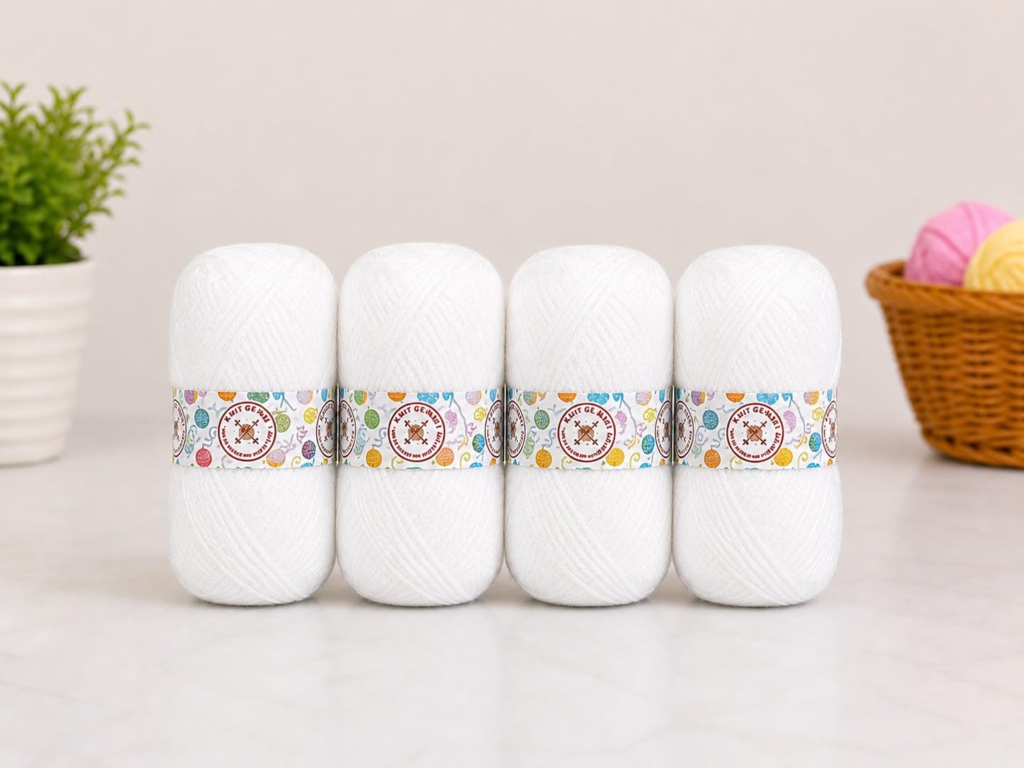 KNIT GEMS 100% Hand Knitting and Crochet Wool Knitting Yarn | Suitable for Craft | Babywear | Baby Blanket | DIY | Sweater | Socks | Knitting Wool (White)