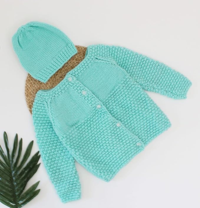 KNIT GEMS Handmade Self Design Knitted Sweater with Cap | Kids Cardigan for Baby Girl