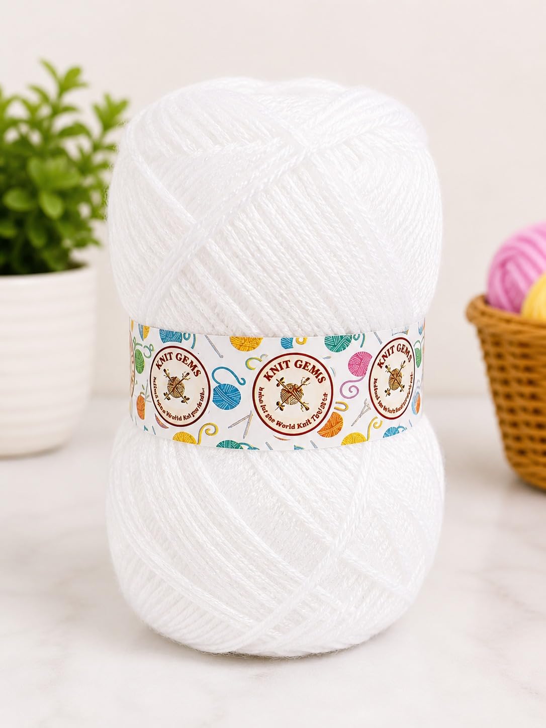 KNIT GEMS 100% Hand Knitting and Crochet Wool Knitting Yarn | Suitable for Craft | Babywear | Baby Blanket | DIY | Sweater | Socks | Knitting Wool (White)