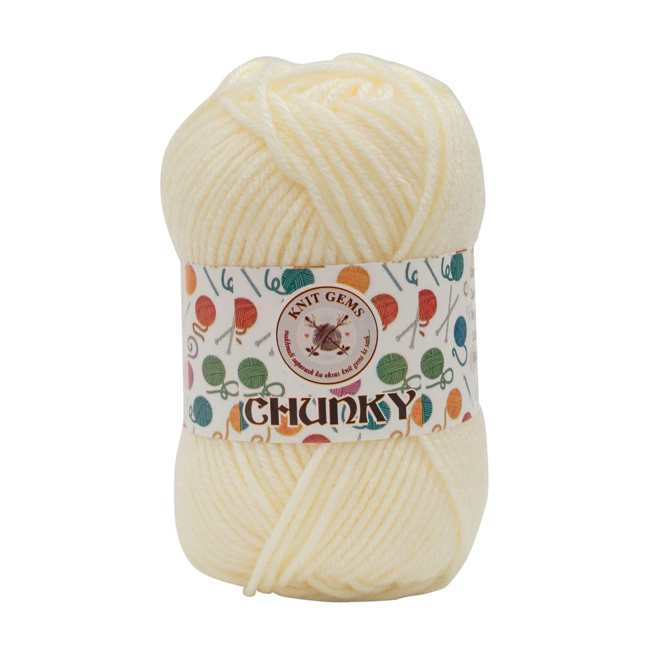 KNIT GEMS Chunky Wool Yarn Blend 100 % Acrylic Hand Knitting And Crochet Wool Yarn | Woolen Crochet Yarn Thread, Used for Knitting Needles | Pack of 1 Ball - 100Gms | Suitable For Craft, Babywear, Socks, Sweater