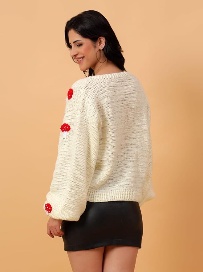 KNIT GEMS Oversized Mushroom Design Cardigan | Woollen Knitted Sweater for Winter
