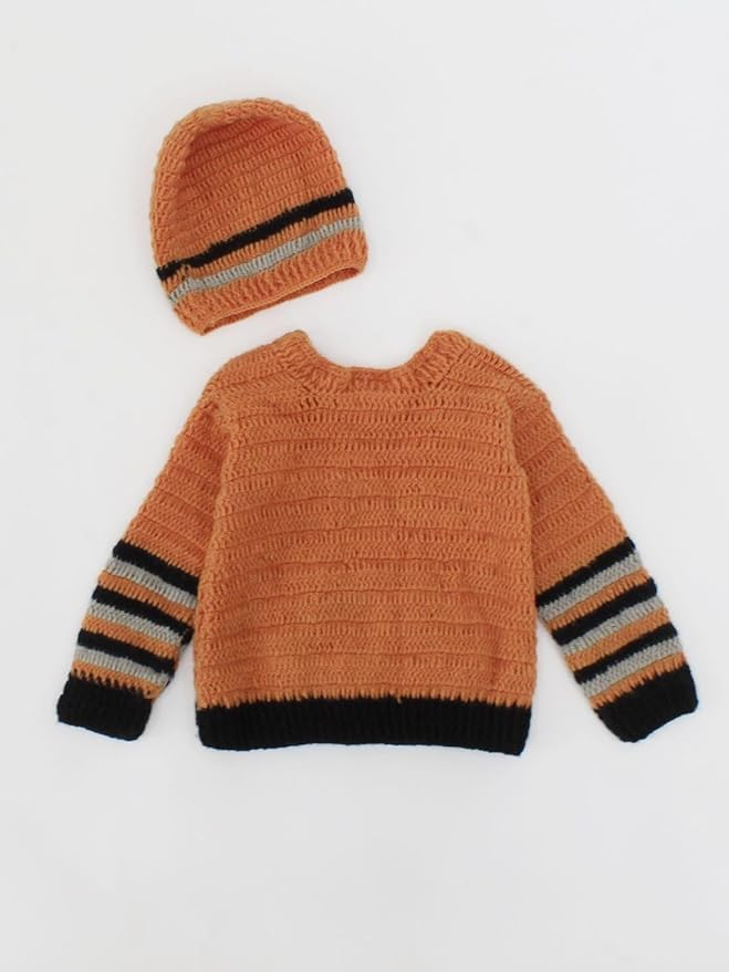 KNIT GEMS Handmade Alain Design Baby Cardigan with Cap | Kids Sweater with caps