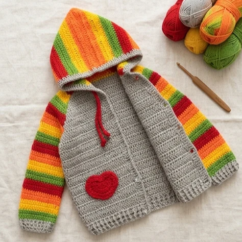 KNIT GEMS Baby Handmade Full Sleeve Hoodie Design