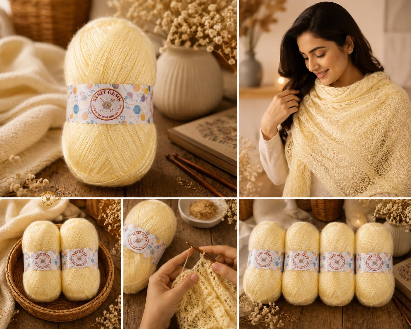 KNIT GEMS 100% Hand Knitting and Crochet Wool Knitting Yarn | Suitable for Craft | Babywear | Baby Blanket | DIY | Sweater | Socks | Knitting Wool (Cream)