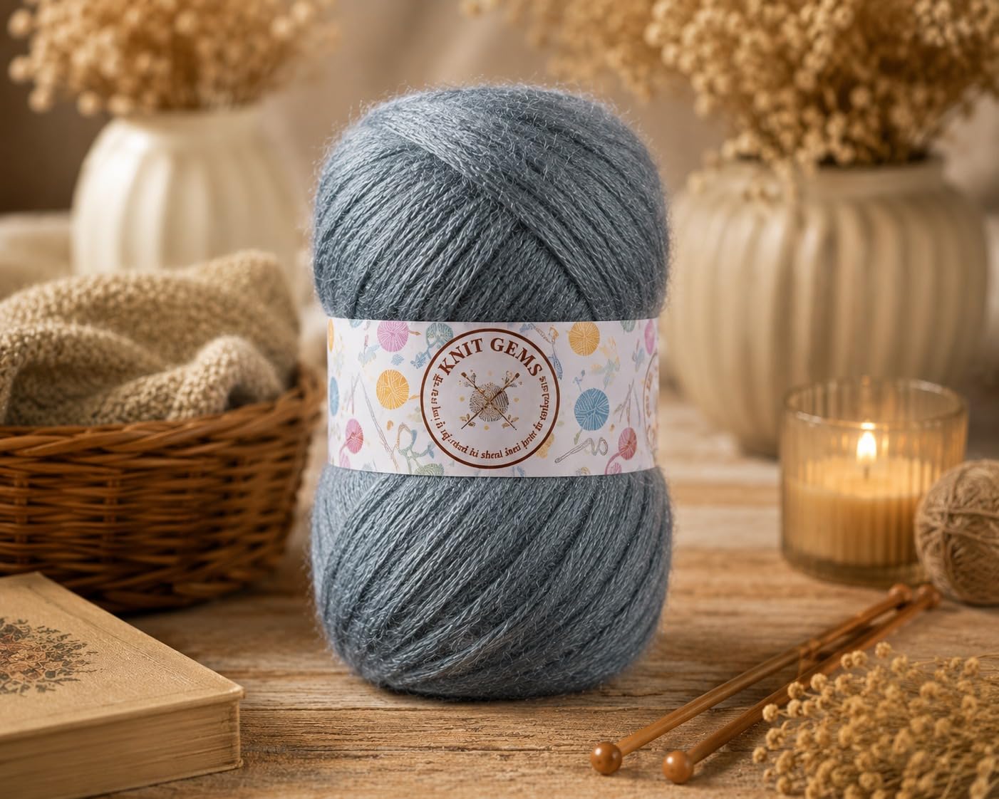 KNIT GEMS 100% Hand Knitting and Crochet Wool Knitting Yarn | Suitable for Craft | Babywear | Baby Blanket | DIY | Sweater | Socks | Knitting Wool (Light Grey)