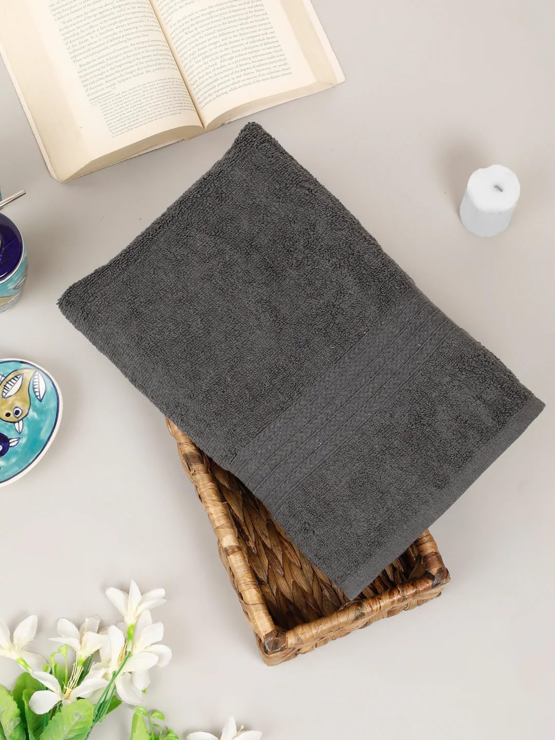 KNIT GEMS 100% Cotton Heavy Bath Towels | Towels for Bath Large Size | Bath Towel - Soft & Absorbent | 550 GSM | 1 Piece Bath Towel for Men/Women | 75cm x 150cm (Dark Grey)
