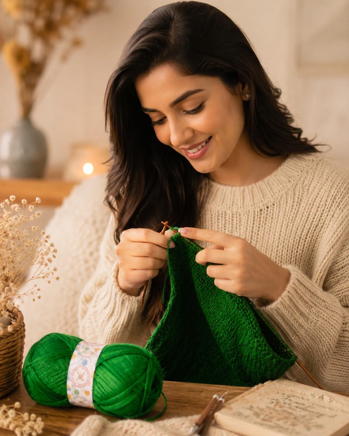 KNIT GEMS 100% Hand Knitting and Crochet Wool Knitting Yarn | Suitable for Craft | Babywear | Baby Blanket | DIY | Sweater | Socks | Knitting Wool Yarn (Green)