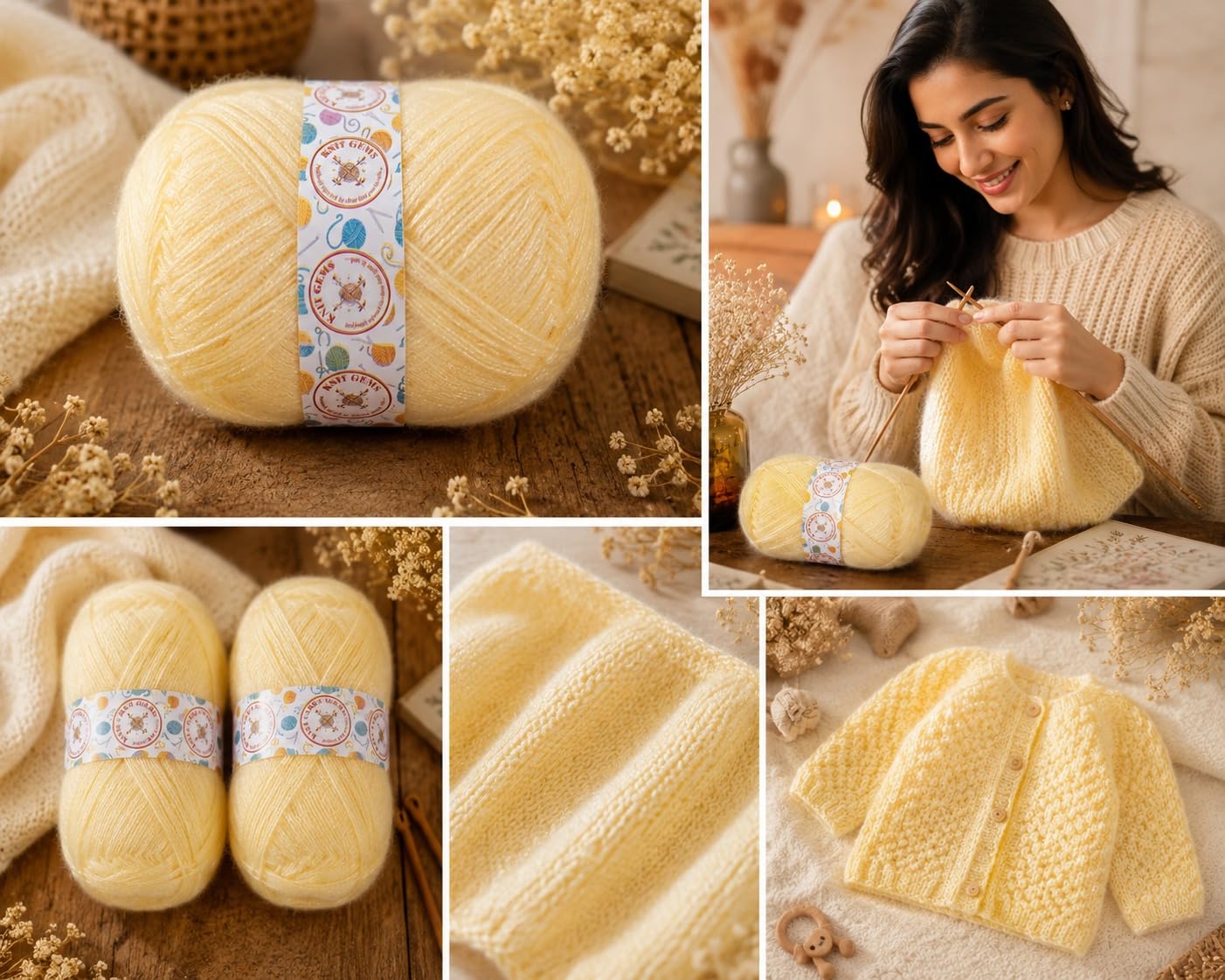 KNIT GEMS 100% Hand Knitting and Crochet Wool Knitting Yarn | Suitable for Craft | Babywear | Baby Blanket | DIY | Sweater | Socks | Knitting Wool (Cream)