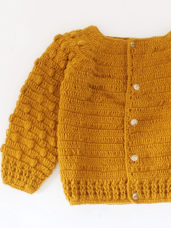 KNIT GEMS Handmade Crochet self Design Sweater with Bubbles Sleeves