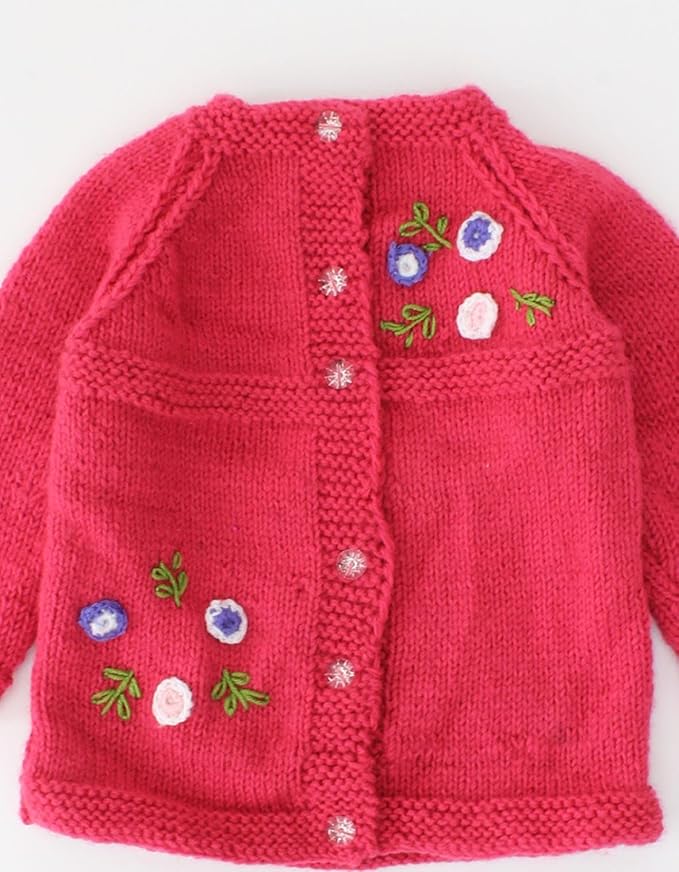 KNIT GEMS Handmade Baby Full Sleeves Knitted Embroidery Cardigan