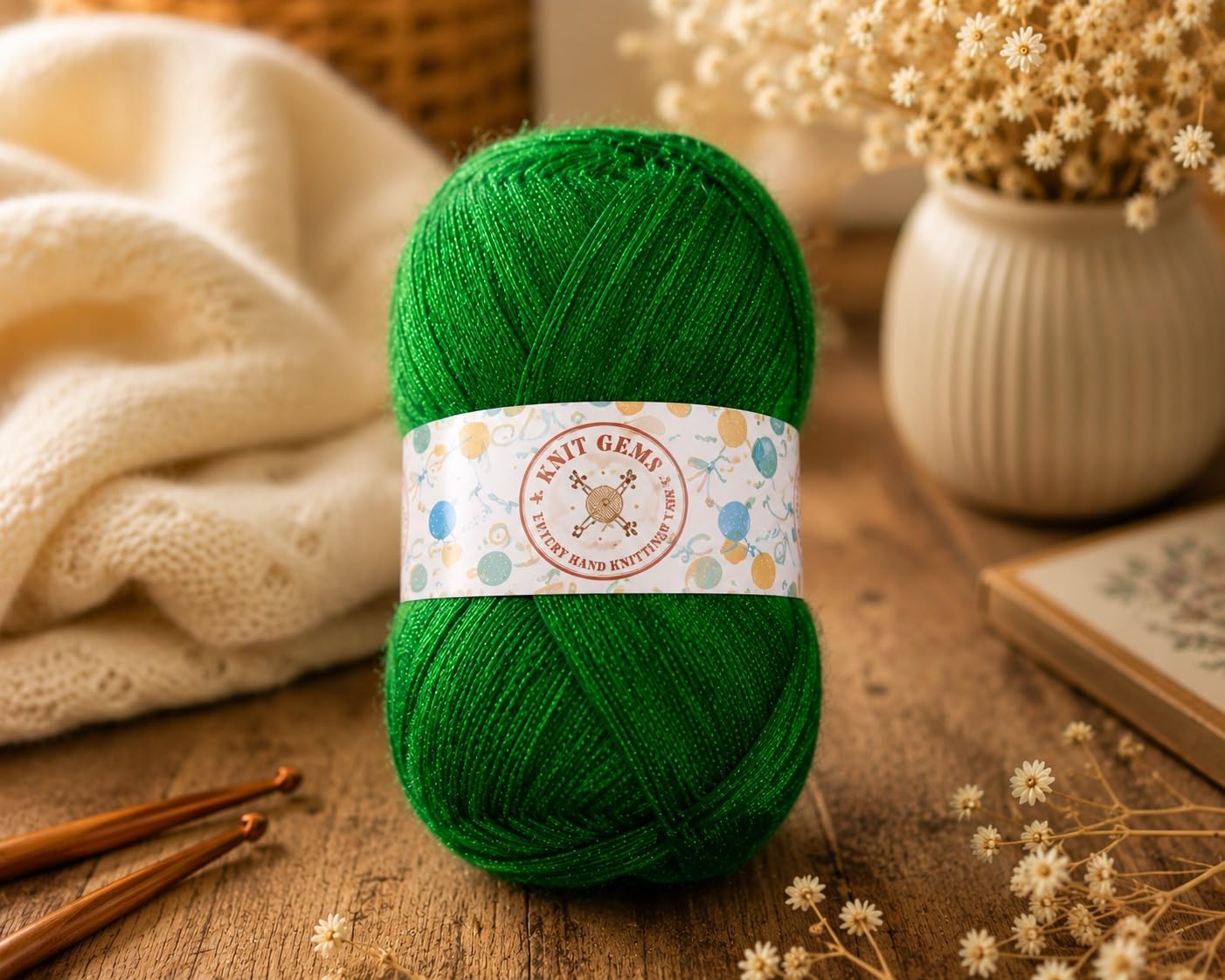 KNIT GEMS 100% Hand Knitting and Crochet Wool Knitting Yarn | Suitable for Craft | Babywear | Baby Blanket | DIY | Sweater | Socks | Knitting Wool Yarn (Green)