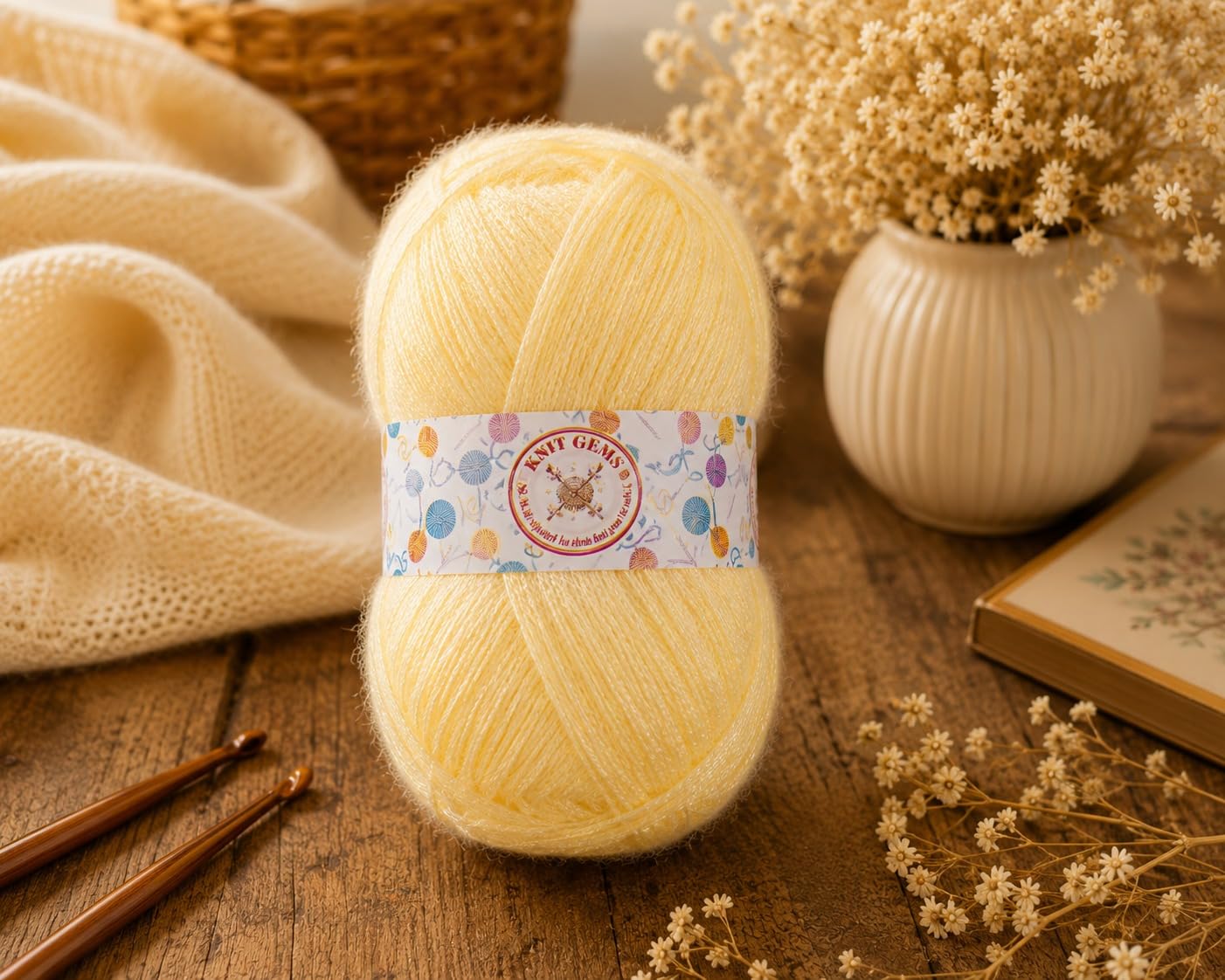 KNIT GEMS 100% Hand Knitting and Crochet Wool Knitting Yarn | Suitable for Craft | Babywear | Baby Blanket | DIY | Sweater | Socks | Knitting Wool (Cream)
