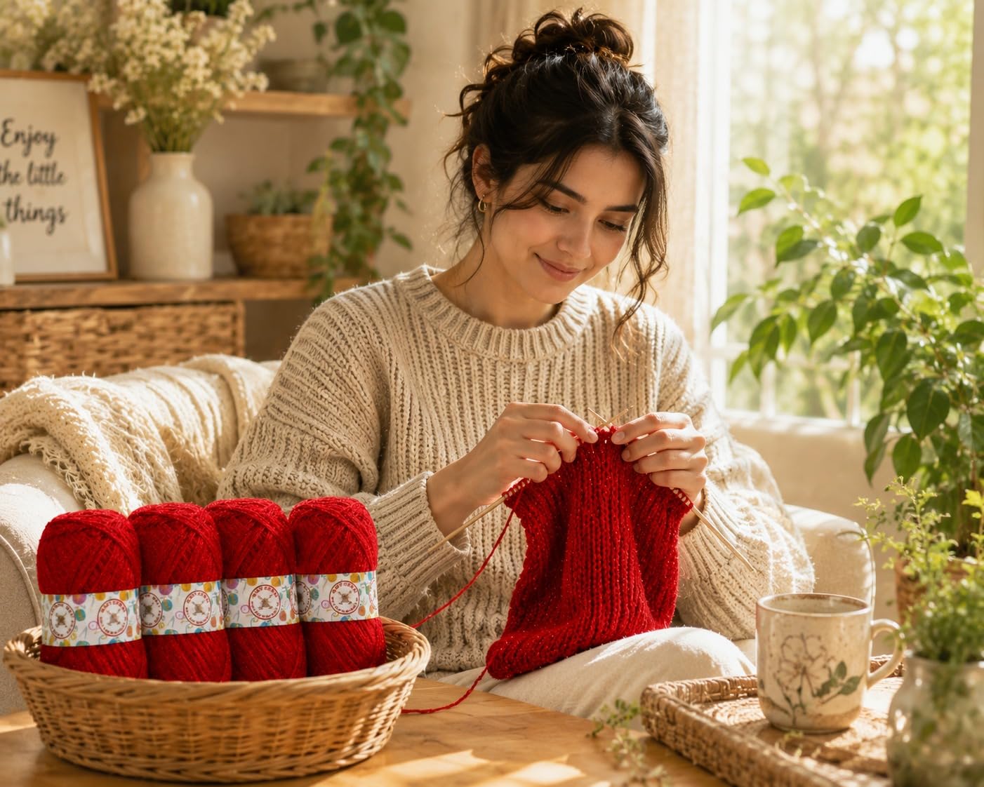KNIT GEMS 100% Hand Knitting and Crochet Wool Knitting Yarn | Suitable for Craft | Babywear | Baby Blanket | DIY | Sweater | Socks | Knitting Wool Yarn (Red)