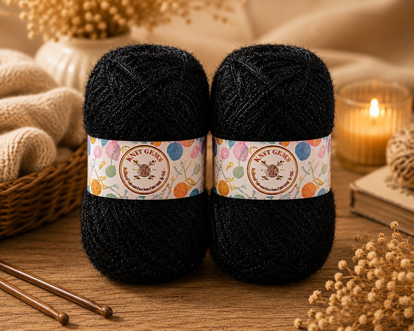 KNIT GEMS 100% Hand Knitting and Crochet Wool Knitting Yarn | Suitable for Craft | Babywear | Baby Blanket | DIY | Sweater | Socks | Knitting Wool (Black)