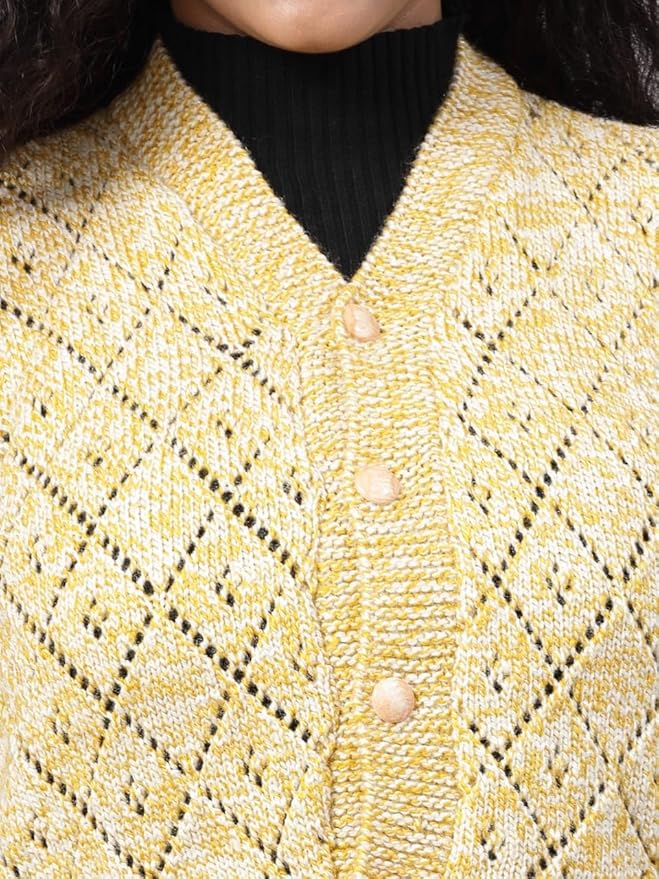 KNIT GEMS Self Design Dual Tone Argyle Sweater for Women