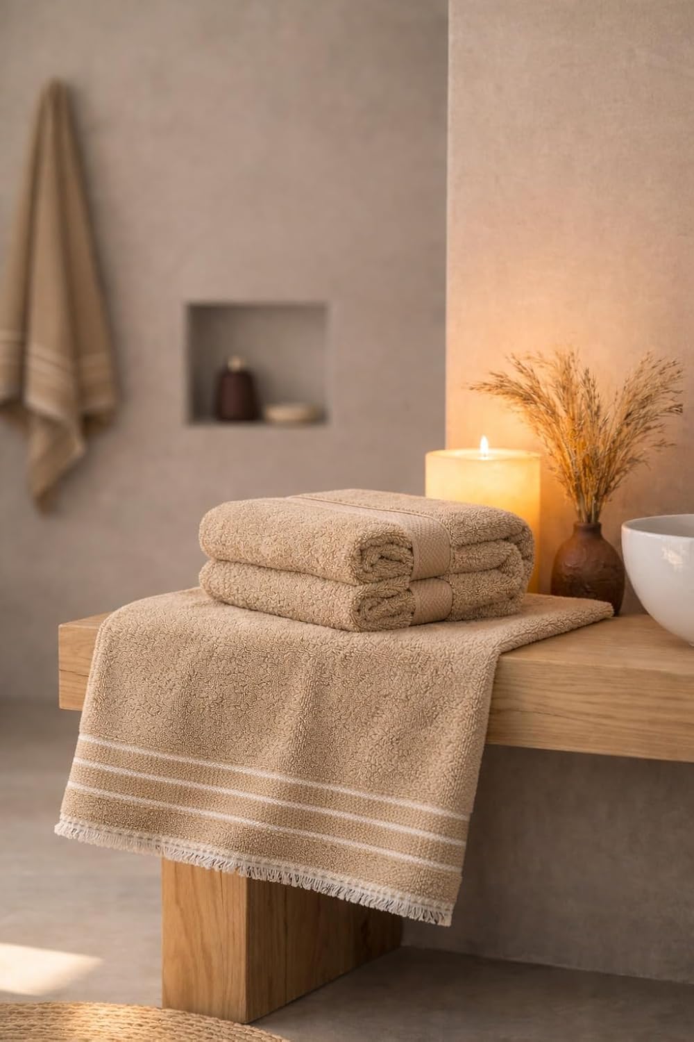 KNIT GEMS Cotton Bath Towel with Popcorn Design | Soft Absorbent Cotton | 70 x 140 cm, 1 Piece (Skin)
