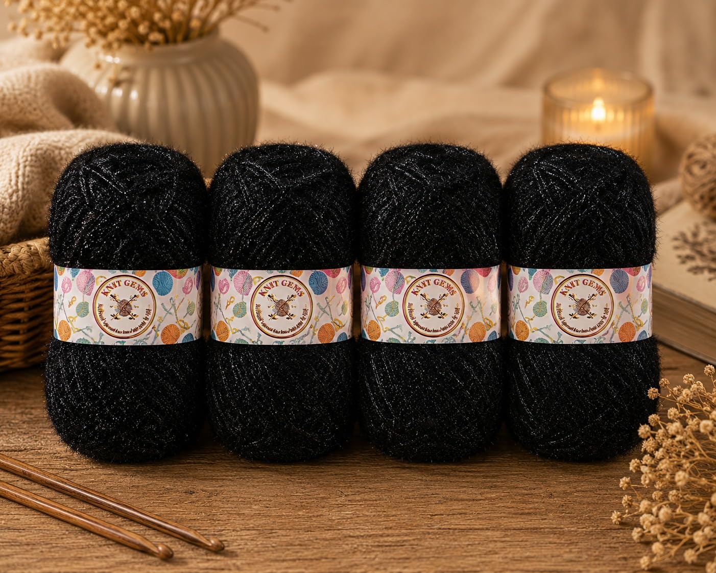KNIT GEMS 100% Hand Knitting and Crochet Wool Knitting Yarn | Suitable for Craft | Babywear | Baby Blanket | DIY | Sweater | Socks | Knitting Wool (Black)