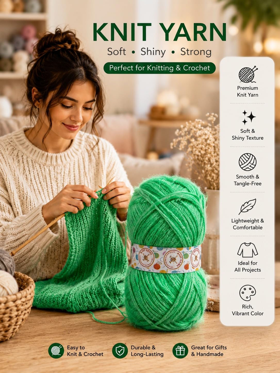 KNIT GEMS 100% Hand Knitting and Crochet Wool Knitting Yarn | Suitable for Craft | Babywear | Baby Blanket | DIY | Sweater | Socks | Knitting Wool (Sea Green)