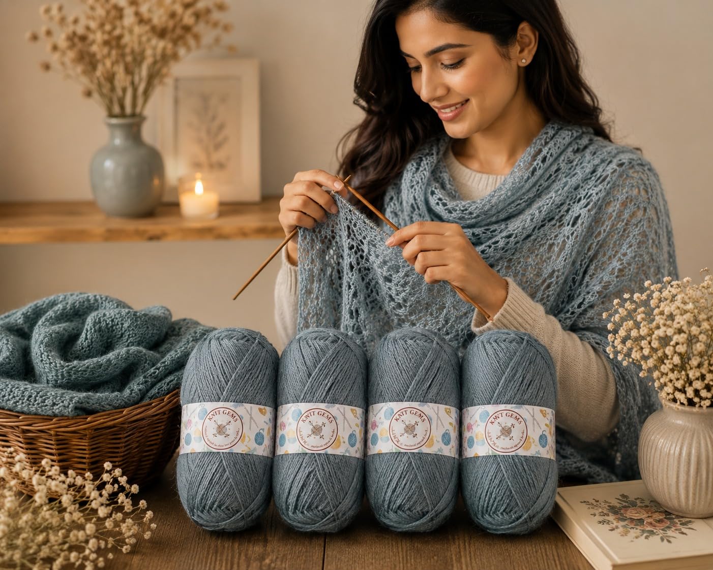 KNIT GEMS 100% Hand Knitting and Crochet Wool Knitting Yarn | Suitable for Craft | Babywear | Baby Blanket | DIY | Sweater | Socks | Knitting Wool (Light Grey)