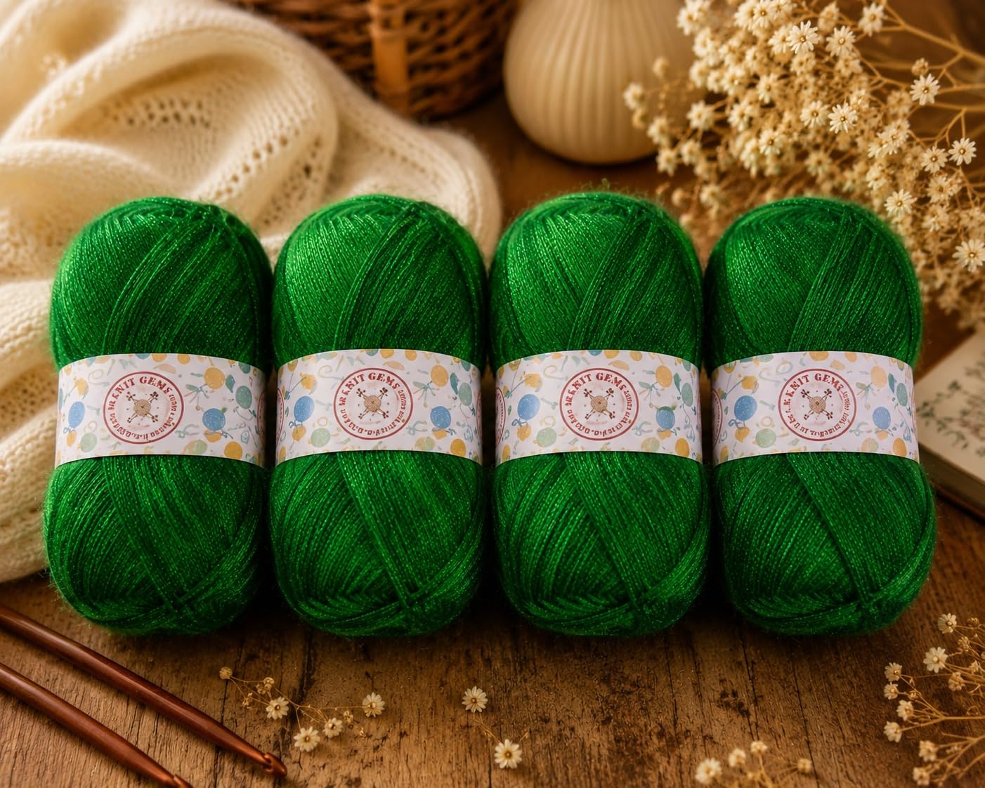 KNIT GEMS 100% Hand Knitting and Crochet Wool Knitting Yarn | Suitable for Craft | Babywear | Baby Blanket | DIY | Sweater | Socks | Knitting Wool Yarn (Green)