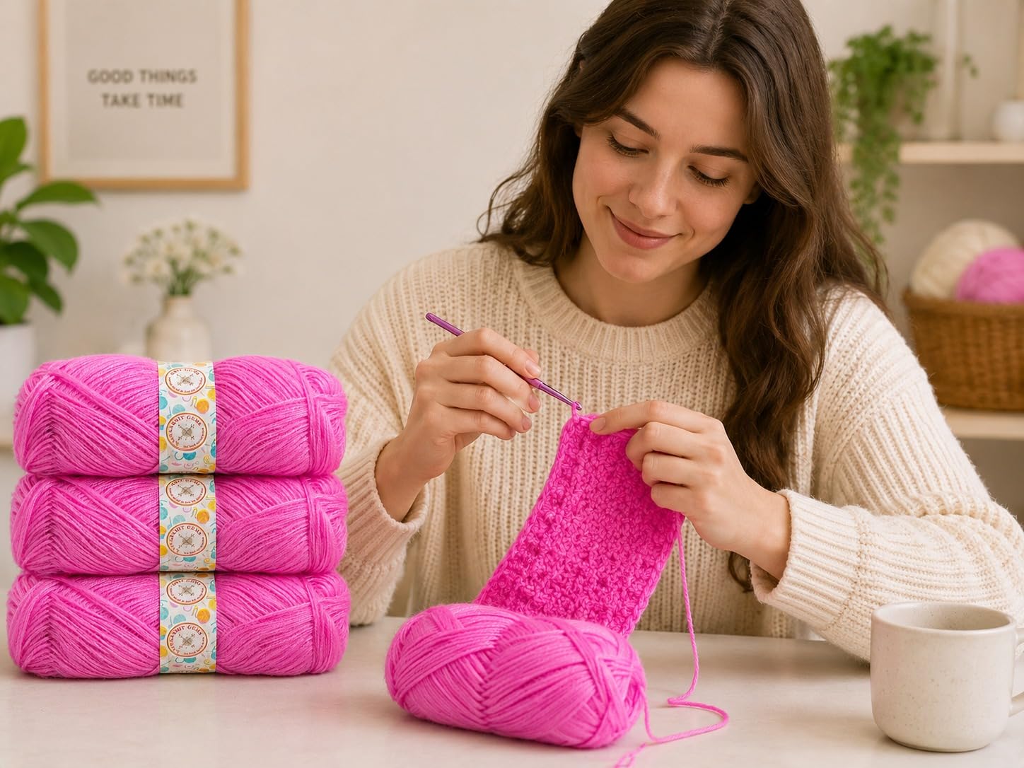 KNIT GEMS 100% Hand Knitting and Crochet Wool Knitting Yarn | Suitable for Craft | Babywear | Baby Blanket | DIY | Sweater | Socks | Knitting Wool (Dark Pink)