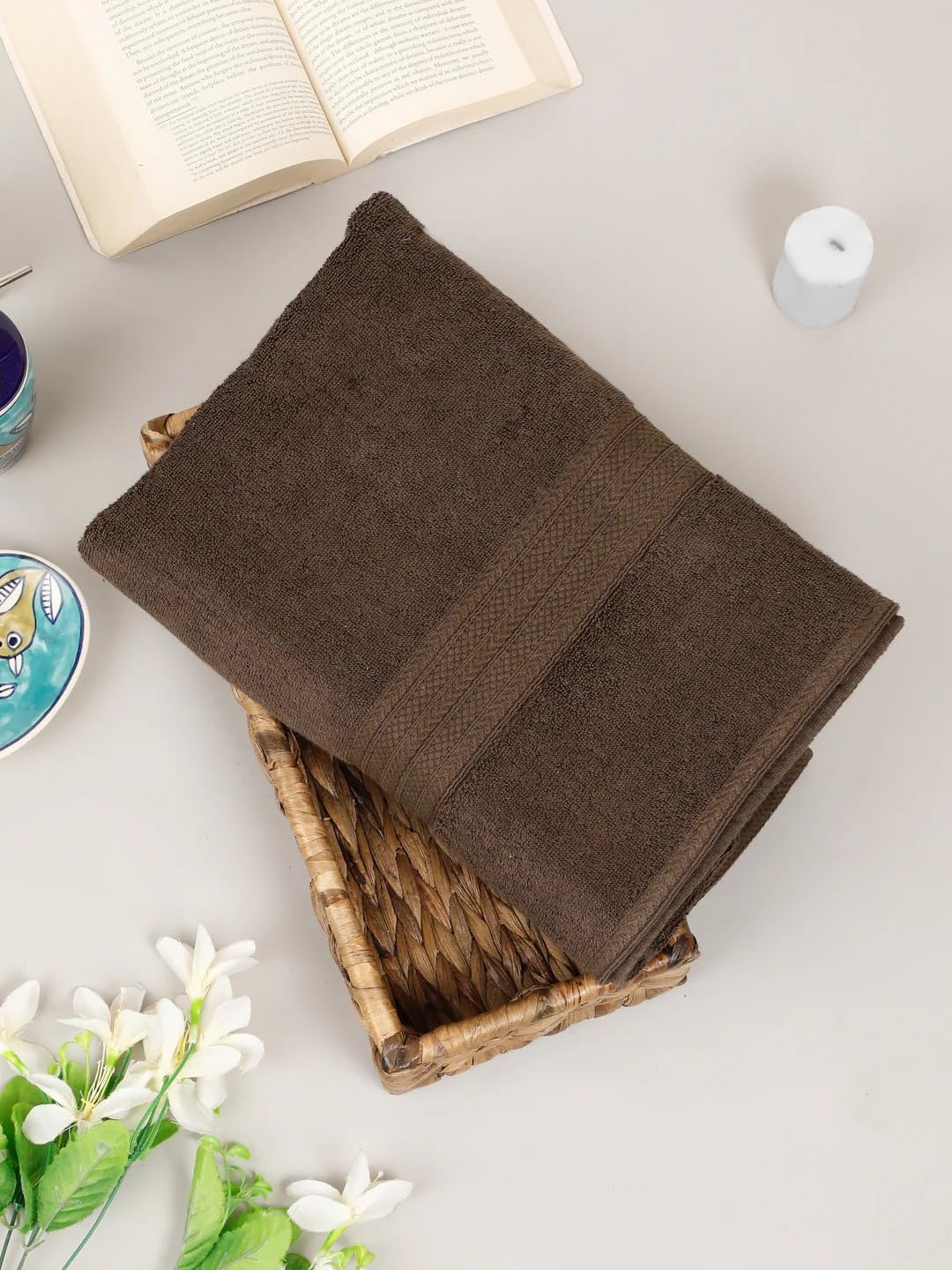 KNIT GEMS 100% Cotton Heavy Bath Towels | Towels for Bath Large Size | Bath Towel - Soft & Absorbent | 550 GSM | 1 Piece Bath Towel for Men/Women | 75 cms x 150 cms (Brown)