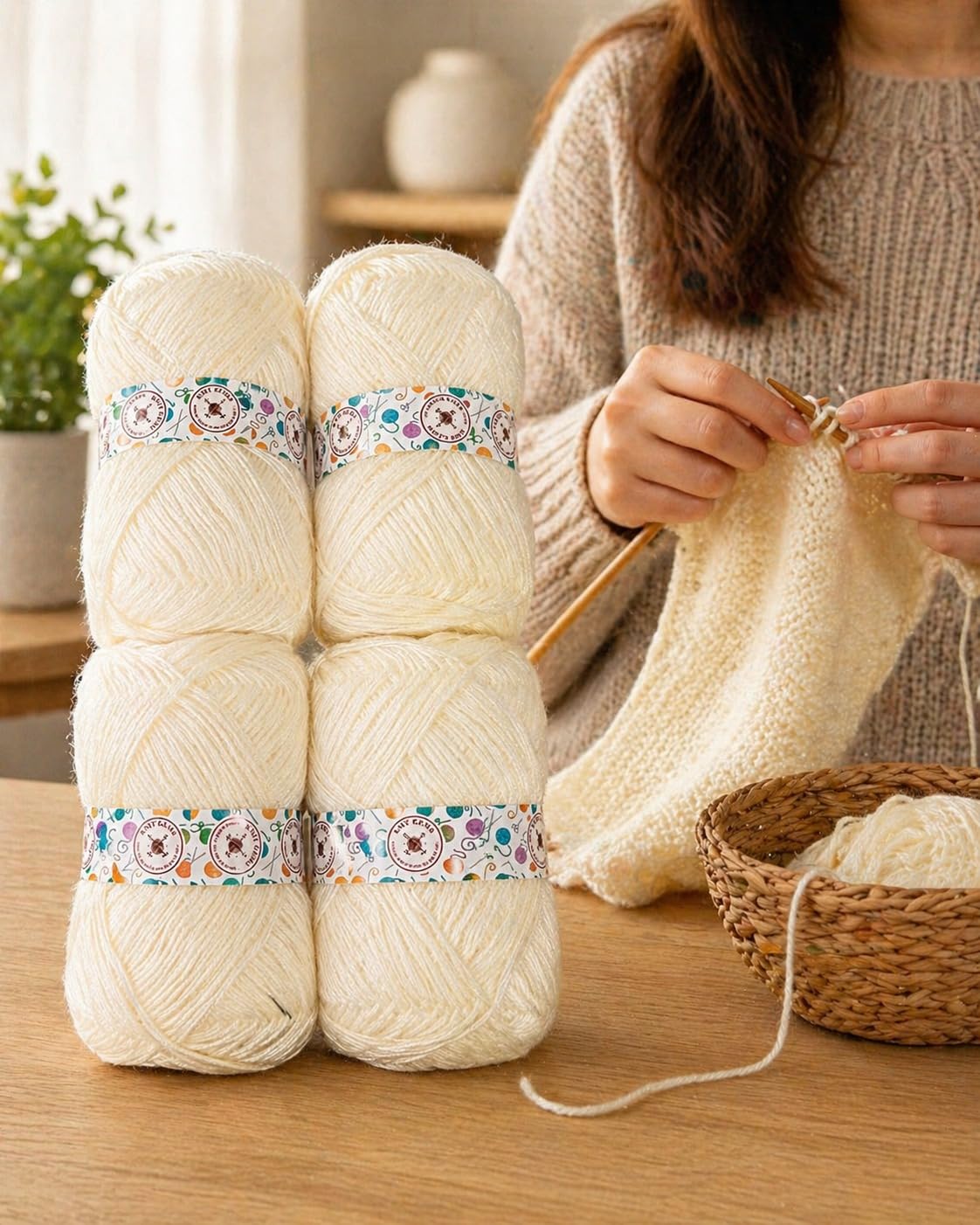 KNIT GEMS 100% Hand Knitting and Crochet Wool Knitting Yarn | Suitable for Craft | Babywear | Baby Blanket | DIY | Sweater | Socks | Knitting Wool (Off White)