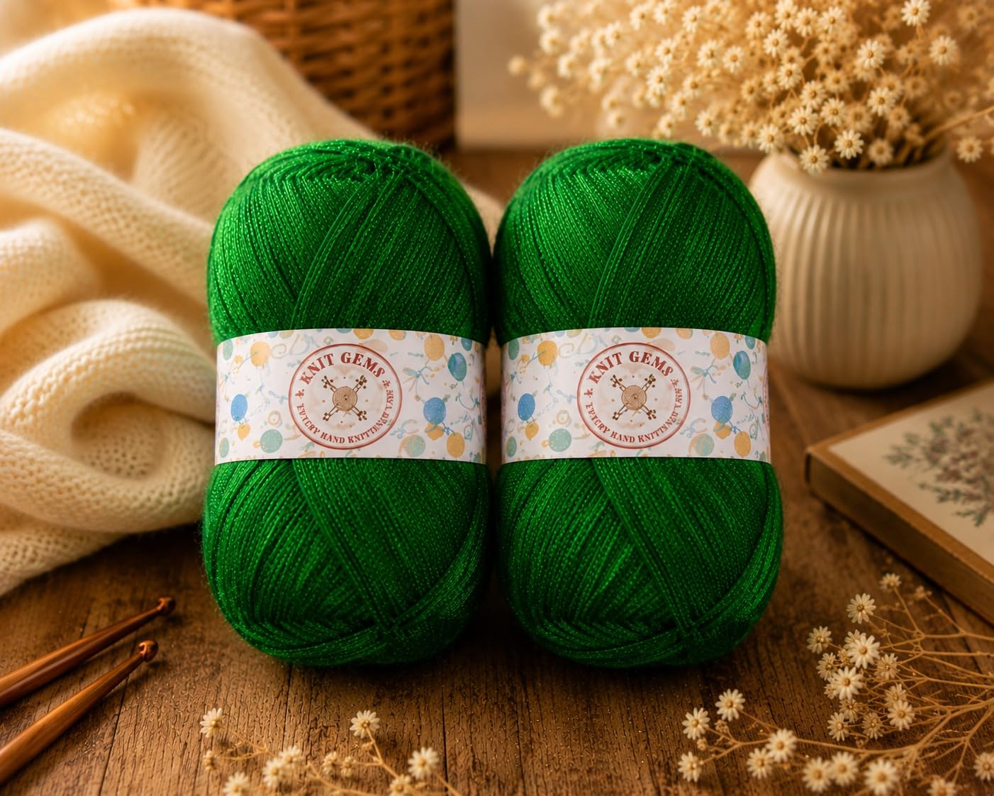 KNIT GEMS 100% Hand Knitting and Crochet Wool Knitting Yarn | Suitable for Craft | Babywear | Baby Blanket | DIY | Sweater | Socks | Knitting Wool Yarn (Green)