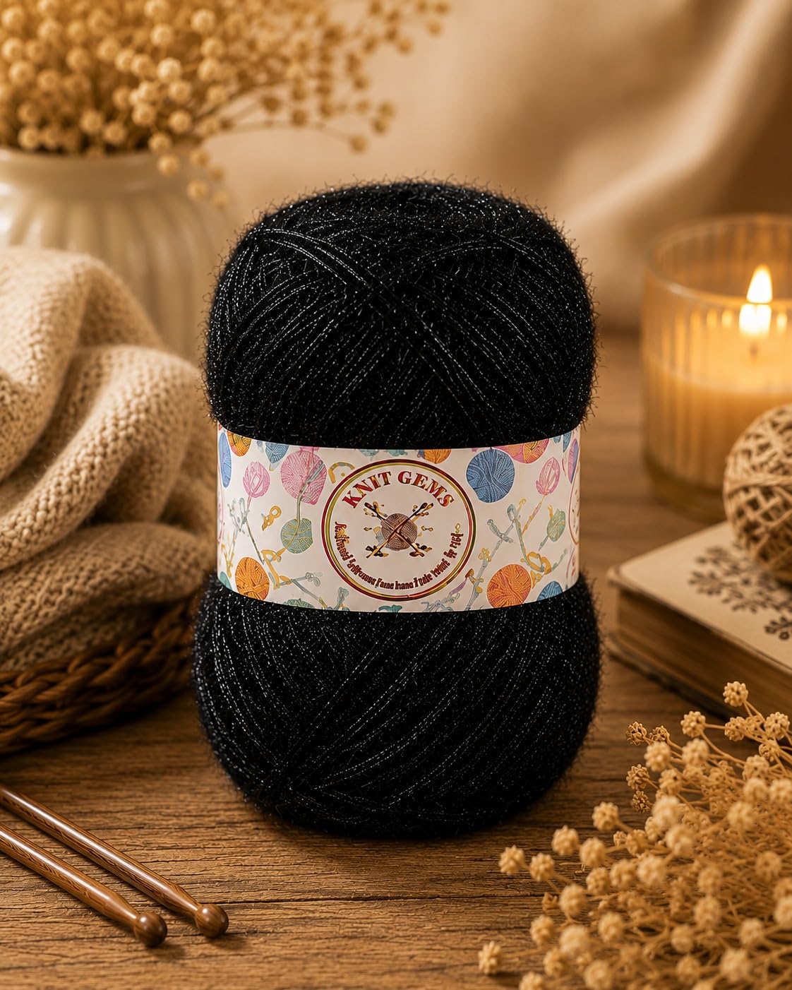 KNIT GEMS 100% Hand Knitting and Crochet Wool Knitting Yarn | Suitable for Craft | Babywear | Baby Blanket | DIY | Sweater | Socks | Knitting Wool (Black)