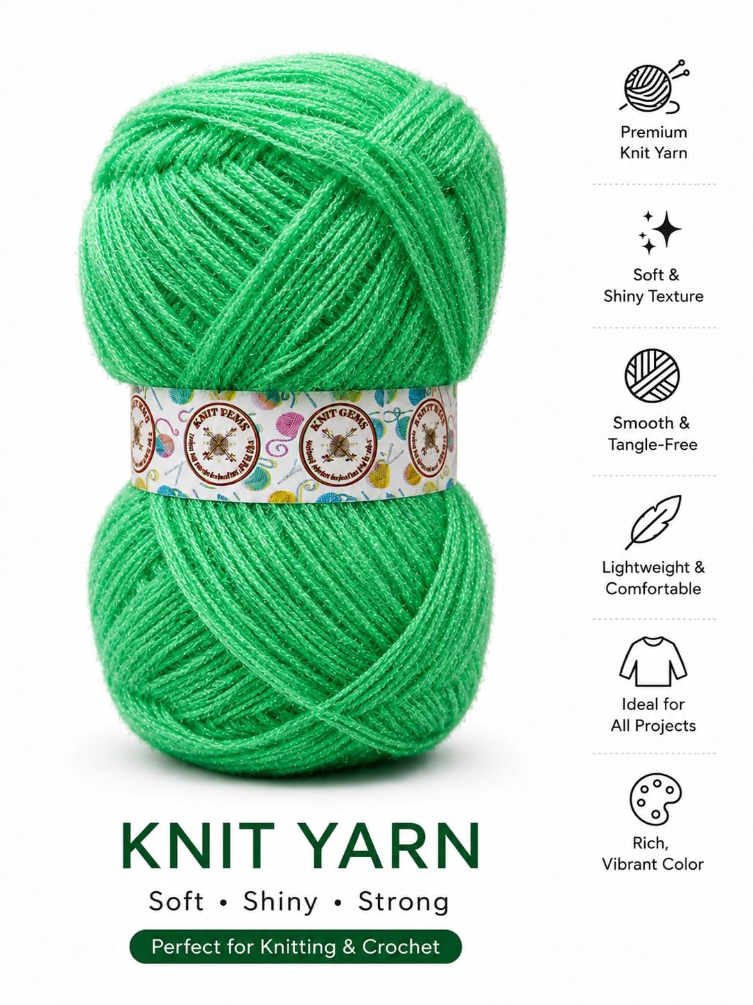 KNIT GEMS 100% Hand Knitting and Crochet Wool Knitting Yarn | Suitable for Craft | Babywear | Baby Blanket | DIY | Sweater | Socks | Knitting Wool (Sea Green)